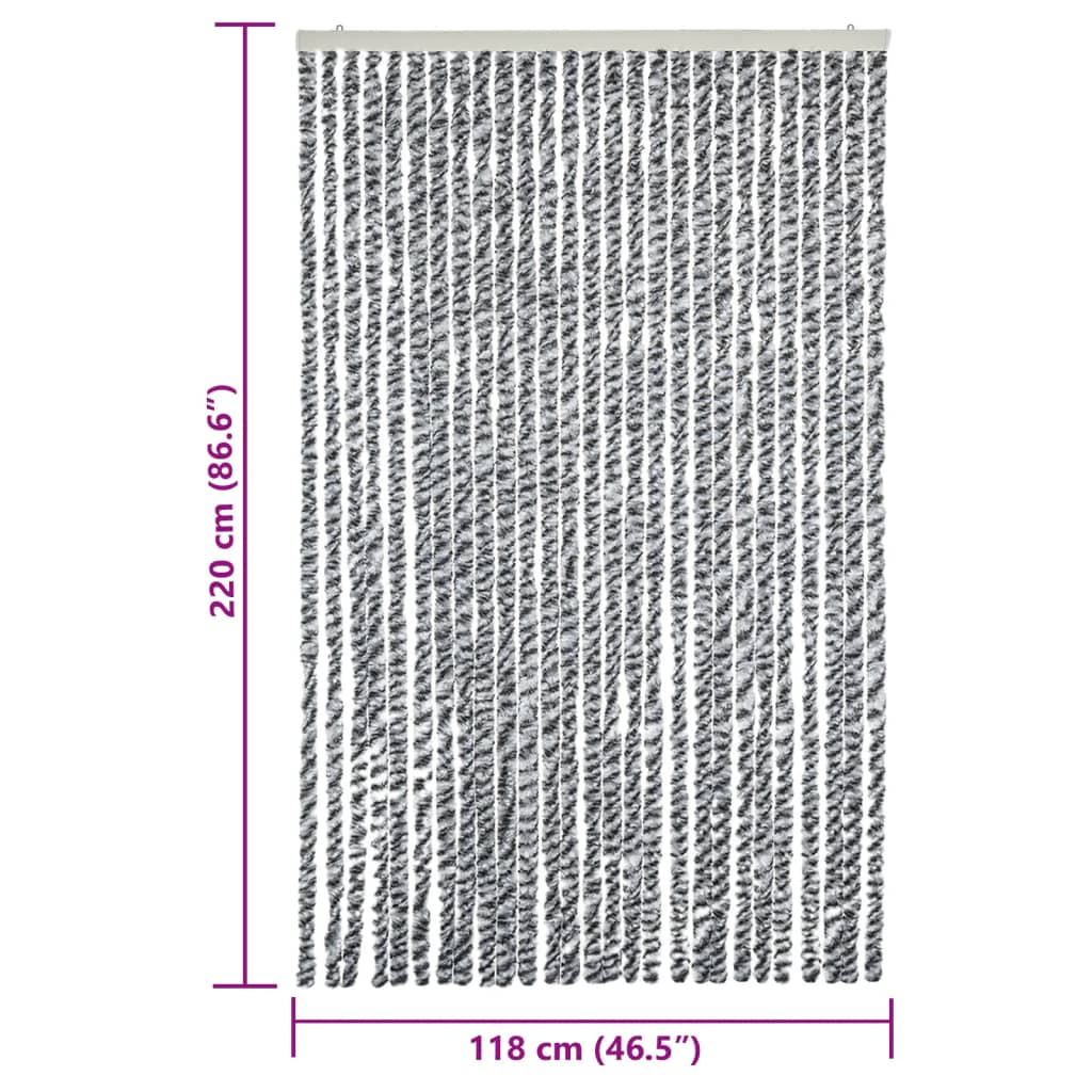 flueforhæng 1118x220 cm chenille grå og sort-hvid