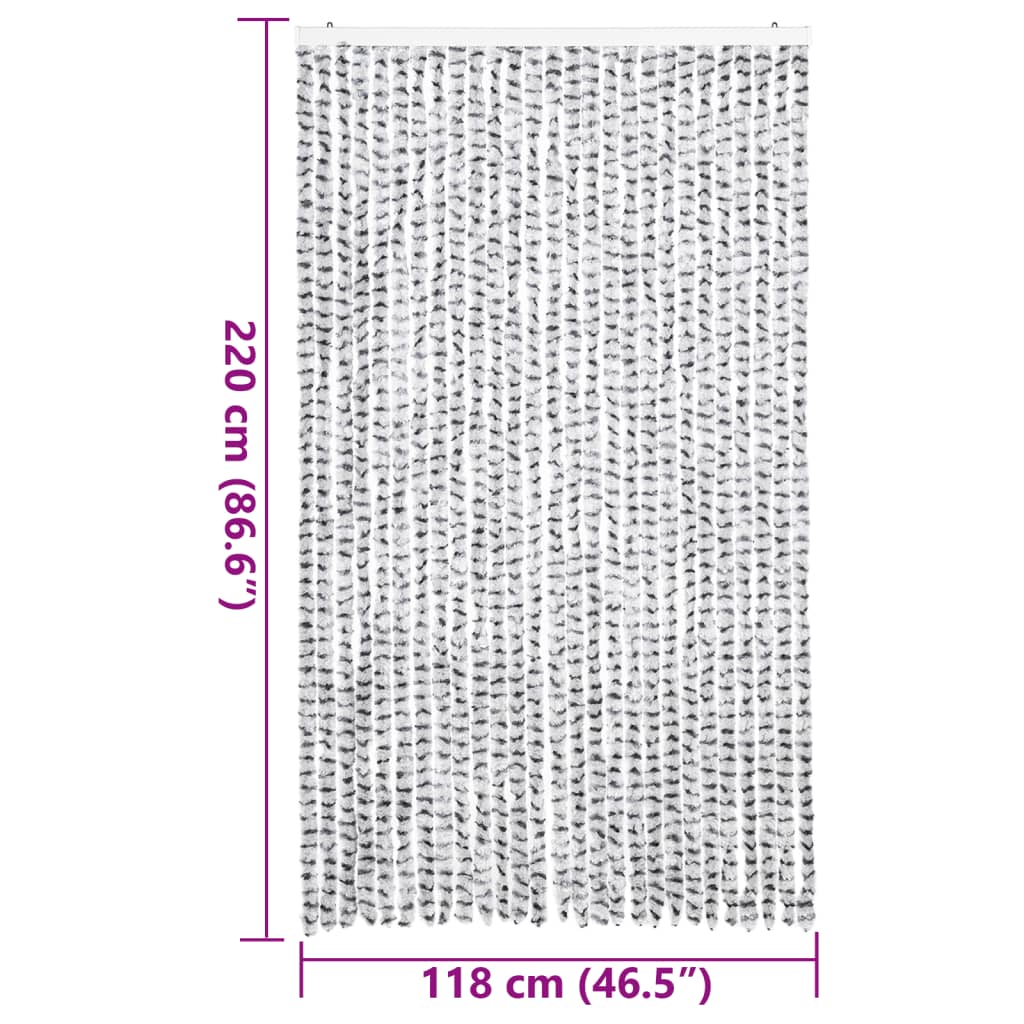 flueforhæng 118x220 cm chenille lysegrå og mørkegrå