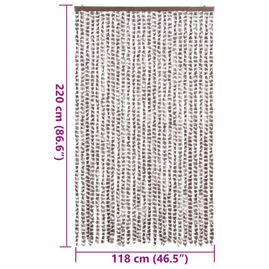 flueforhæng 118x220 cm chenille gråbrun og hvid