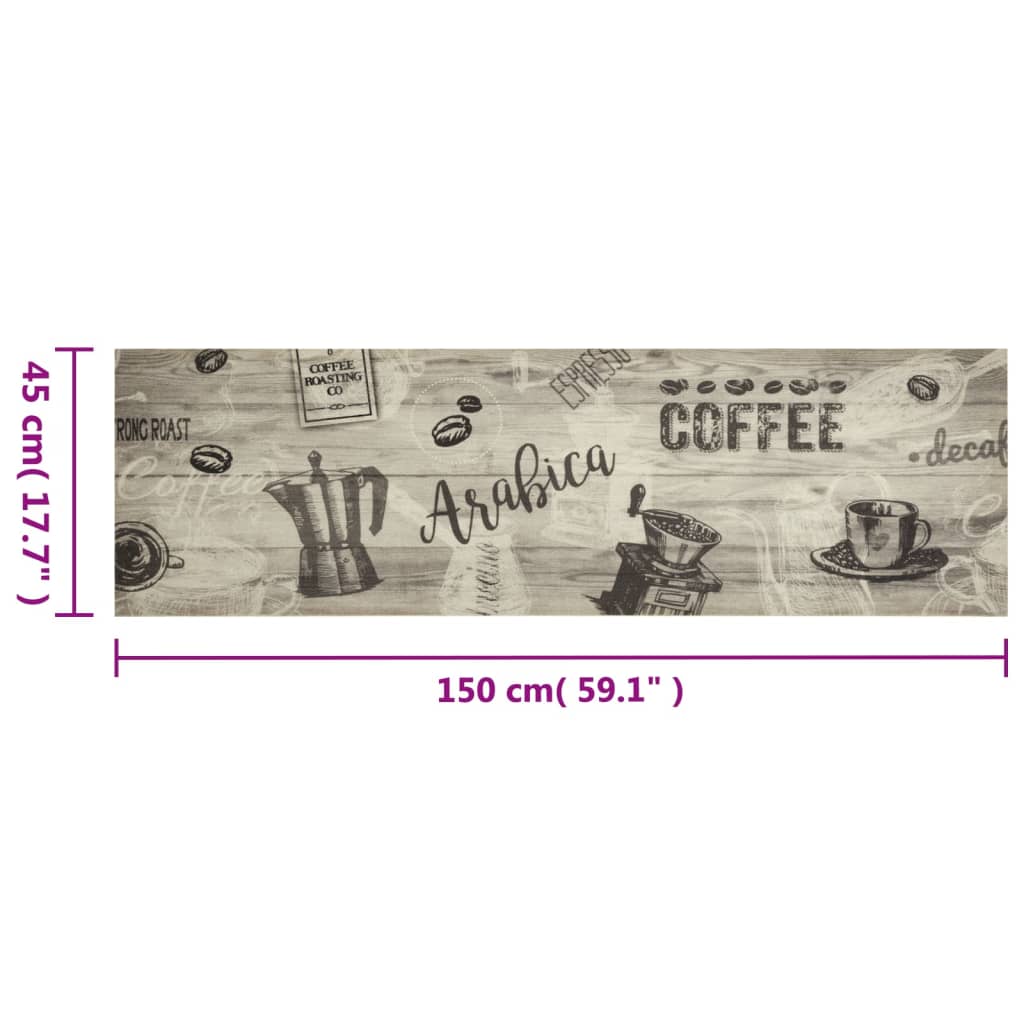 køkkentæppe 45x150 cm Coffee-design vaskbart velour grå