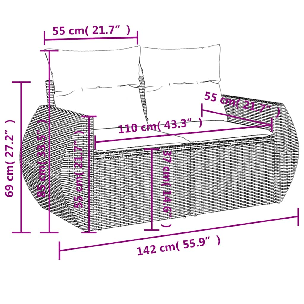 havesofasæt med 5 dele og hynder grå polyrattan