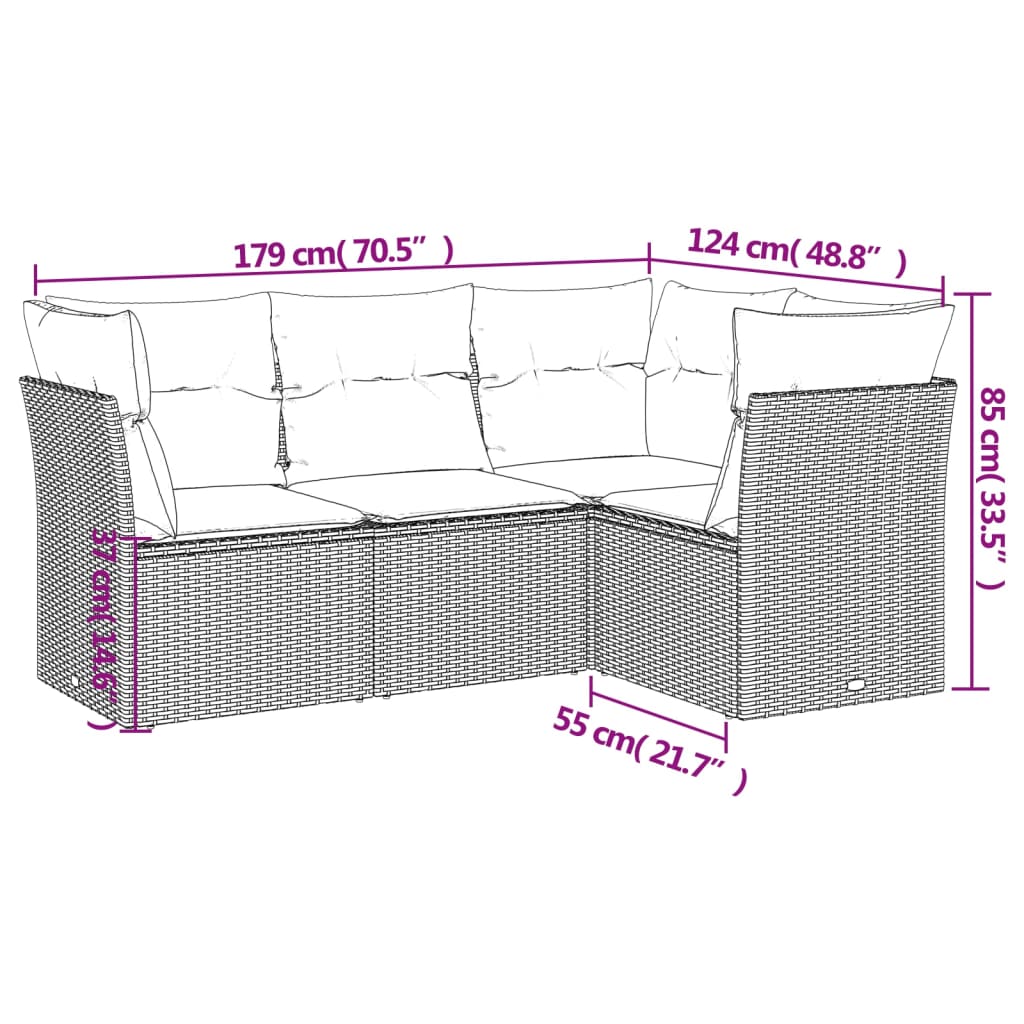 sofasæt til haven 4 dele med hynder polyrattan lysegrå