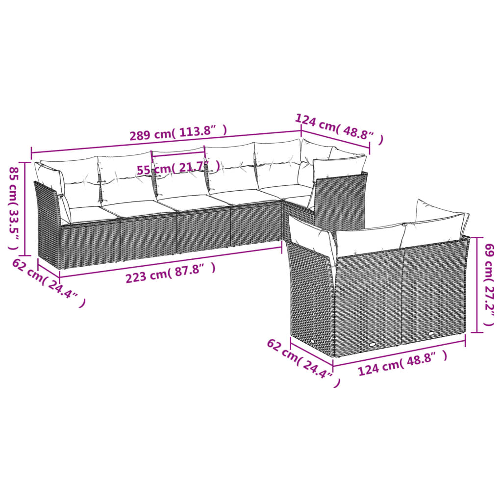 sofasæt til haven 8 dele med hynder polyrattan beige