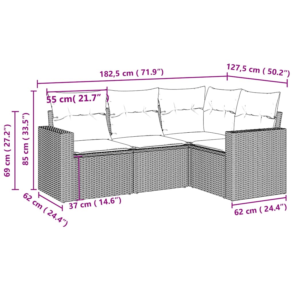 sofasæt til haven 4 dele med hynder polyrattan lysegrå