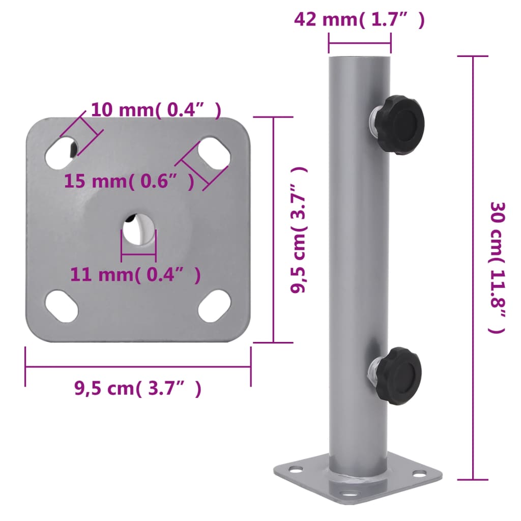 parasolholder til fod til Ø32/34/38 mm stang stål sølvfarvet