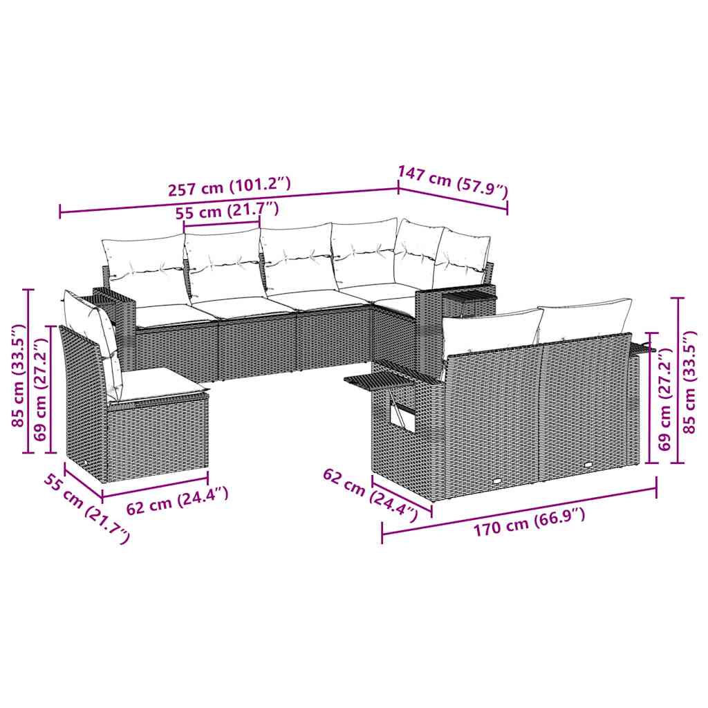 sofasæt til haven 8 dele med hynder polyrattan lysegrå