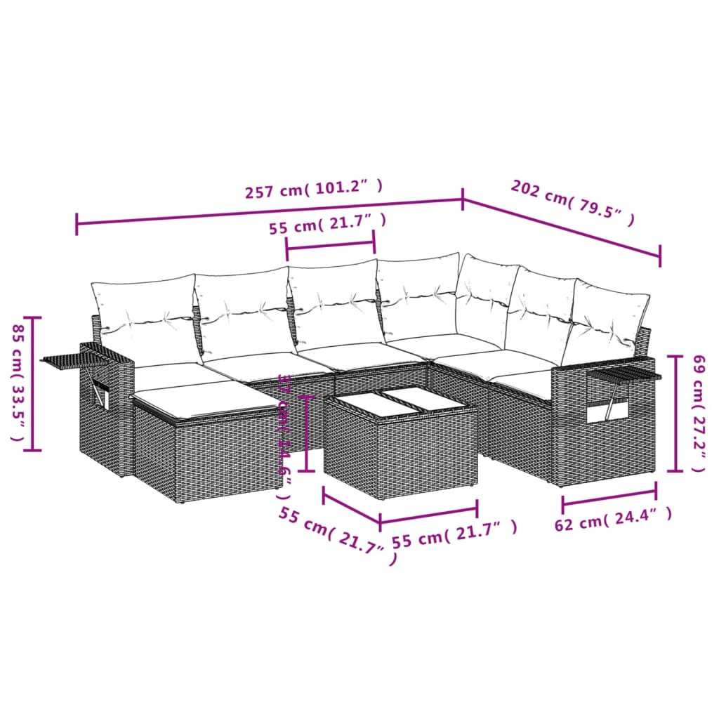 sofasæt til haven 8 dele med hynder polyrattan beige