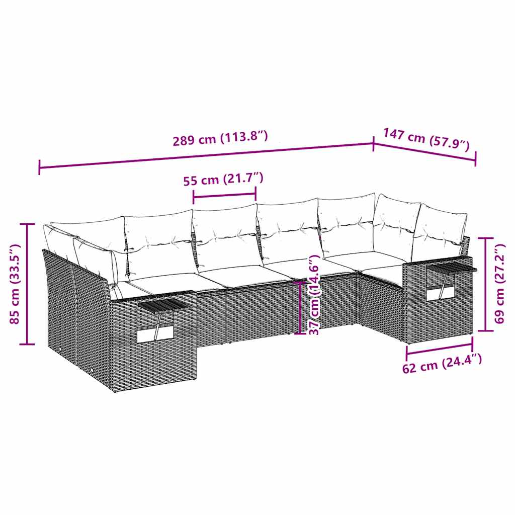 sofasæt til haven 7 dele med hynder polyrattan lysegrå