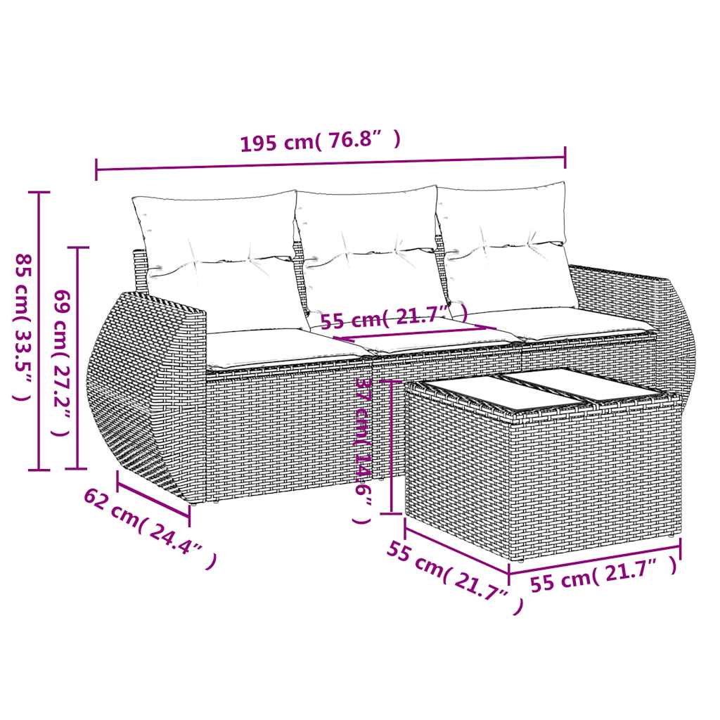 sofasæt til haven 4 dele med hynder polyrattan sort
