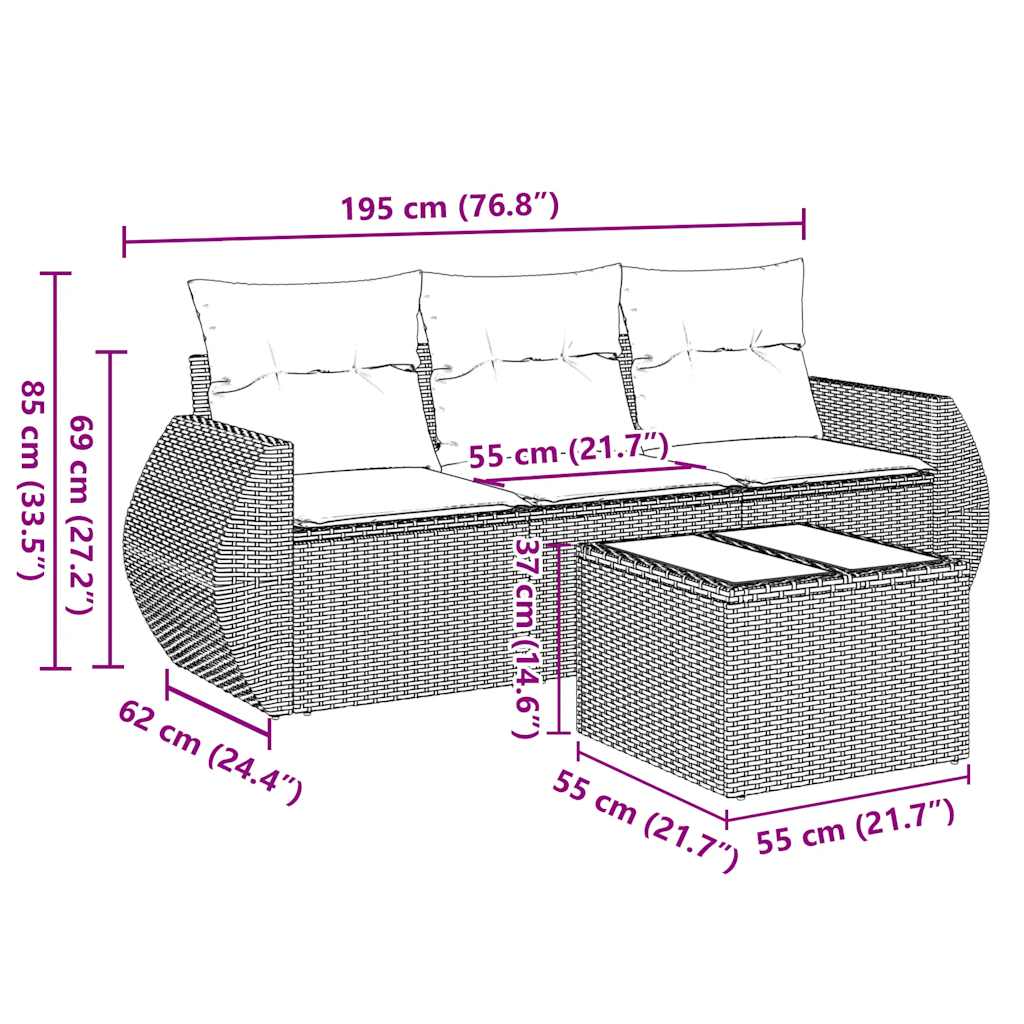 sofasæt til haven 4 dele med hynder polyrattan sort