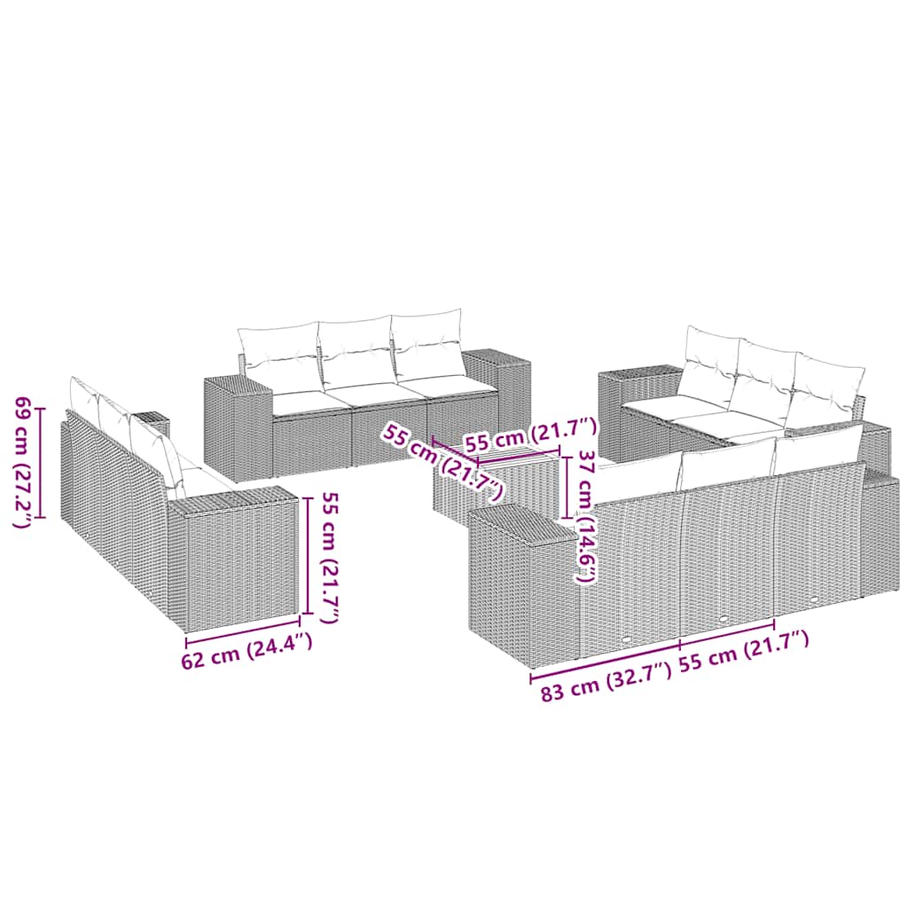 sofasæt til haven 13 dele med hynder polyrattan sort