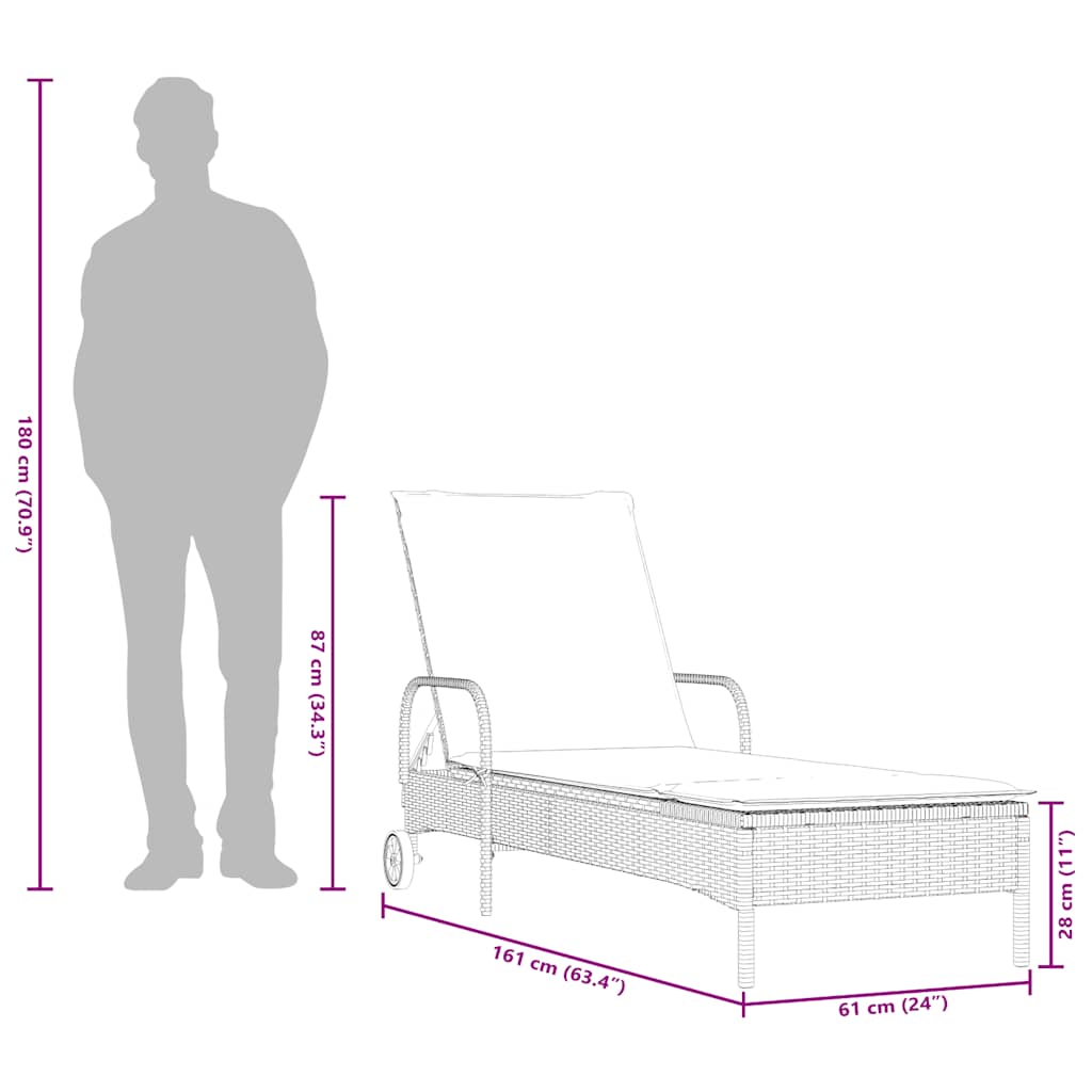 liggestole 2 stk. med hynder polyrattan sort