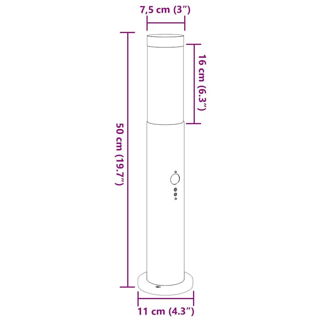 pullertlampe med sensor 50 cm rustfrit stål IP44