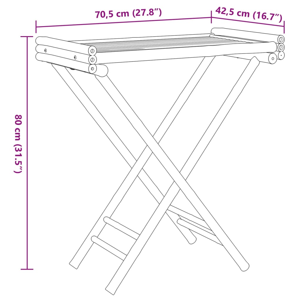 foldbart bakkebord 70,5x42,5x80 cm bambus