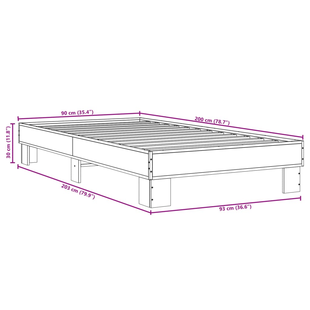 sengeramme 90x200 cm konstrueret træ og metal sort
