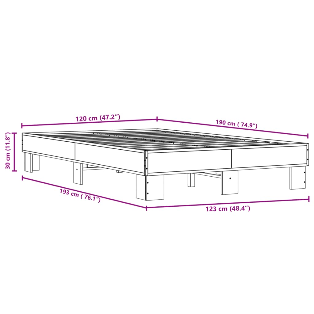sengestel 120x190 cm konstrueret træ og metal sonoma-eg