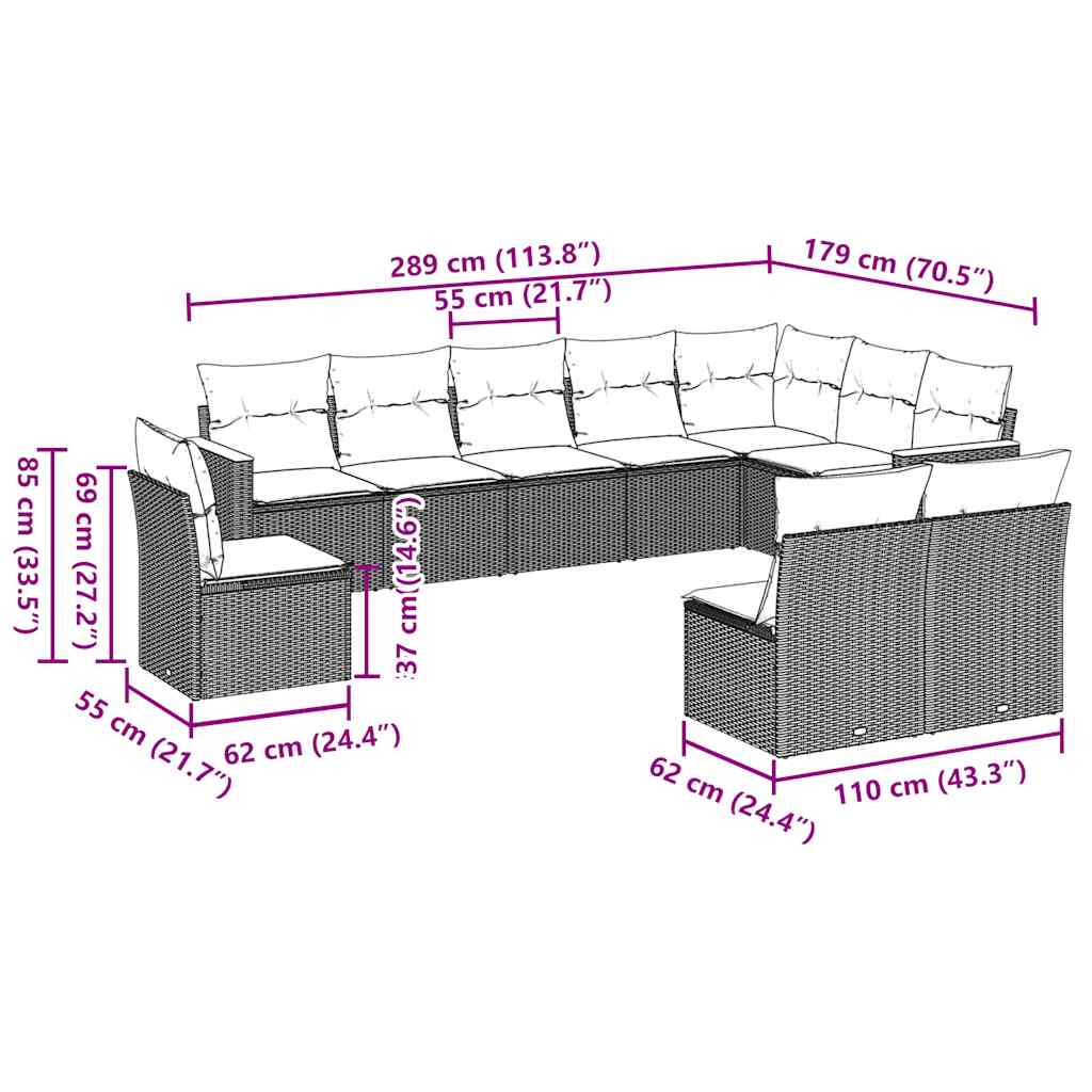 sofasæt til haven 10 dele med hynder polyrattan sort
