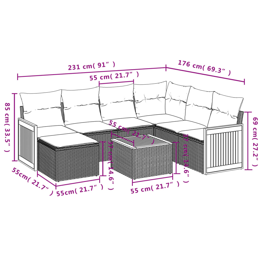 sofasæt til haven 8 dele med hynder polyrattan grå