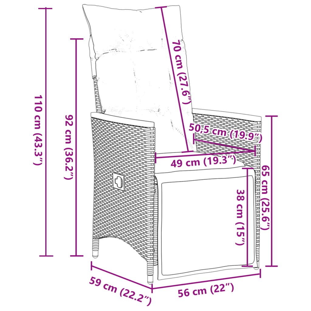 spisebordssæt til haven 5 dele med hynder polyrattan sort