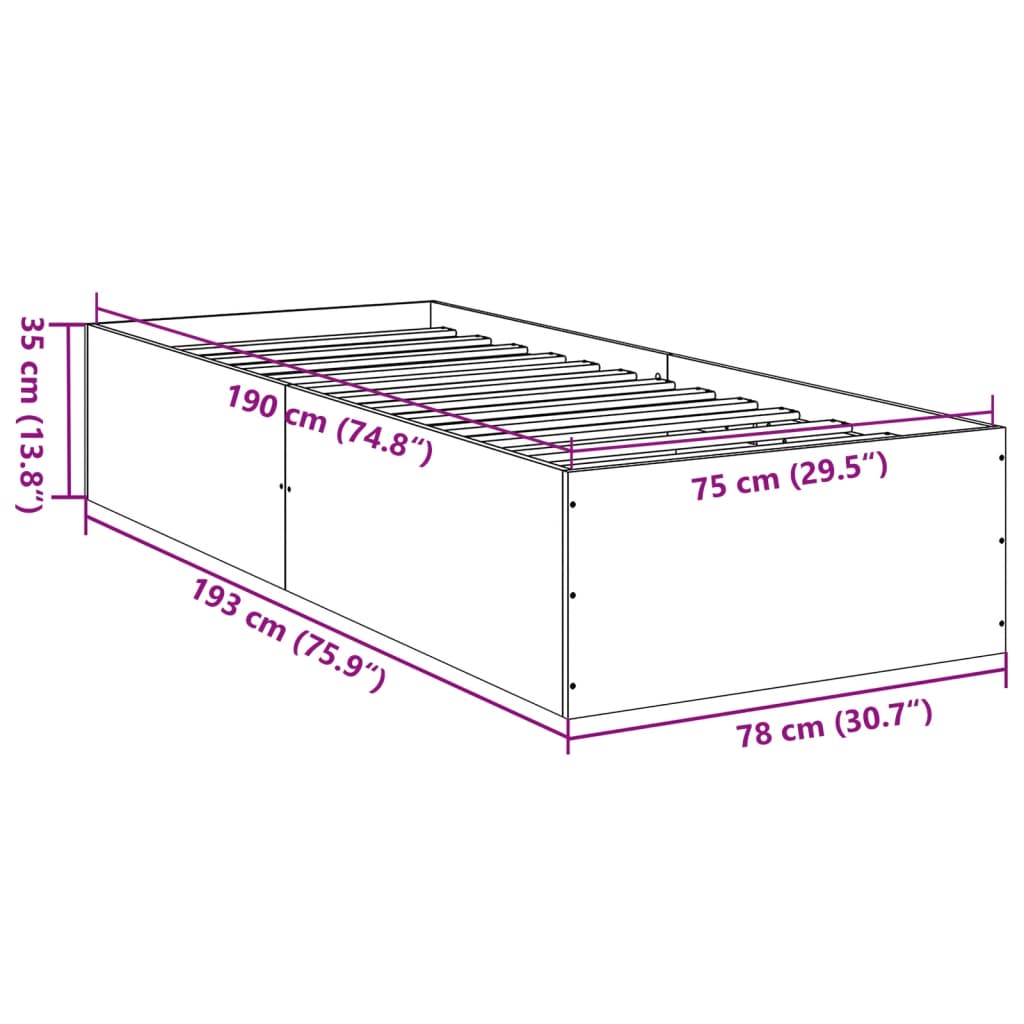 sengeramme 75x190 cm konstrueret træ sort