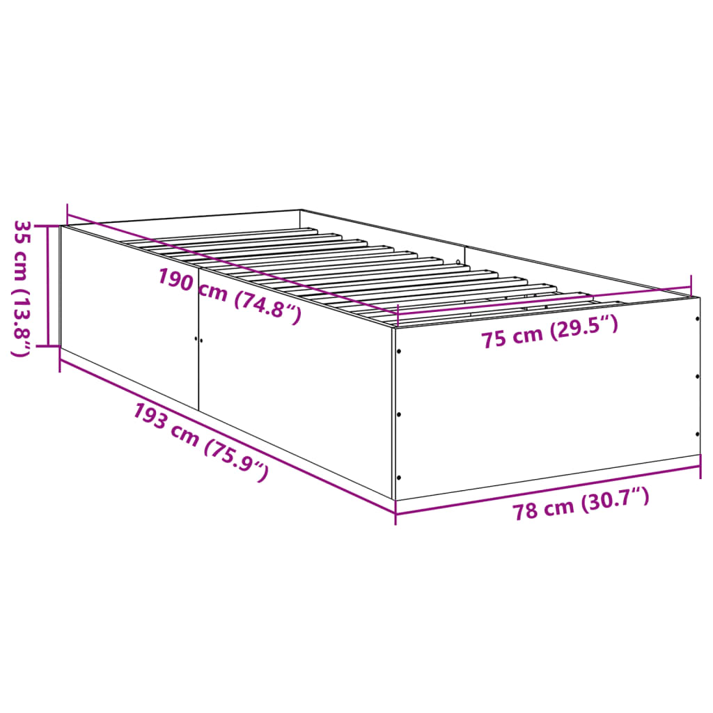 sengeramme 75x190 cm konstrueret træ betongrå