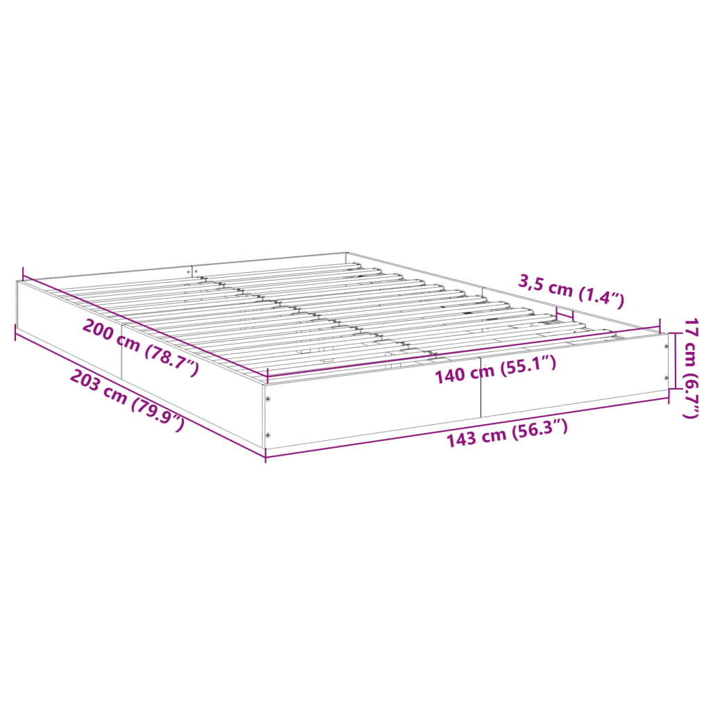 sengeramme 140x200 cm uden madras konstrueret træ sonoma-eg