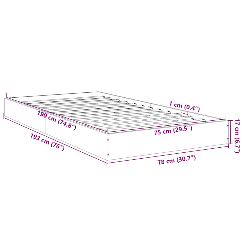 sengeramme 75x190 cm uden madras konstrueret træ sonoma-eg