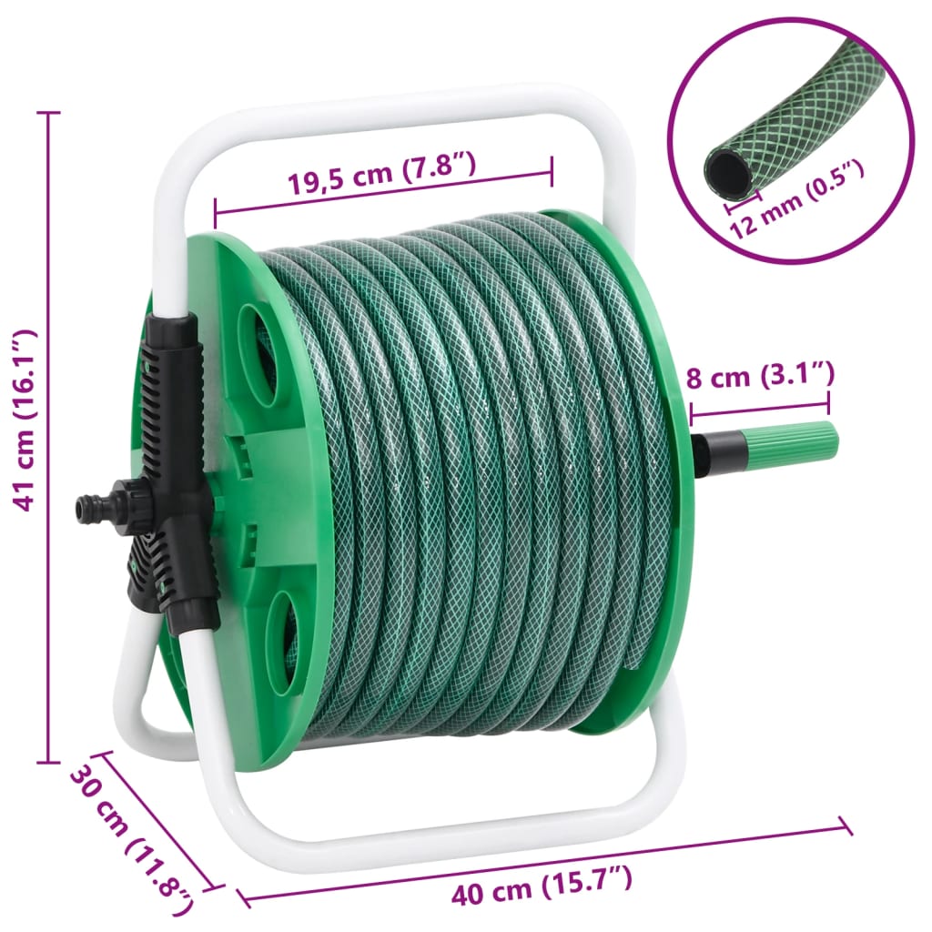fritstående slangetromle med 20 m slange PVC grøn