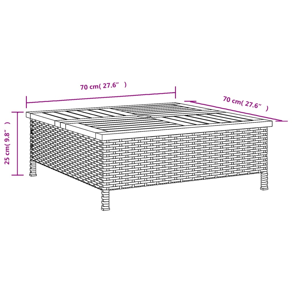 havebord 70x70x25 cm rattan og massivt akacietræ beige