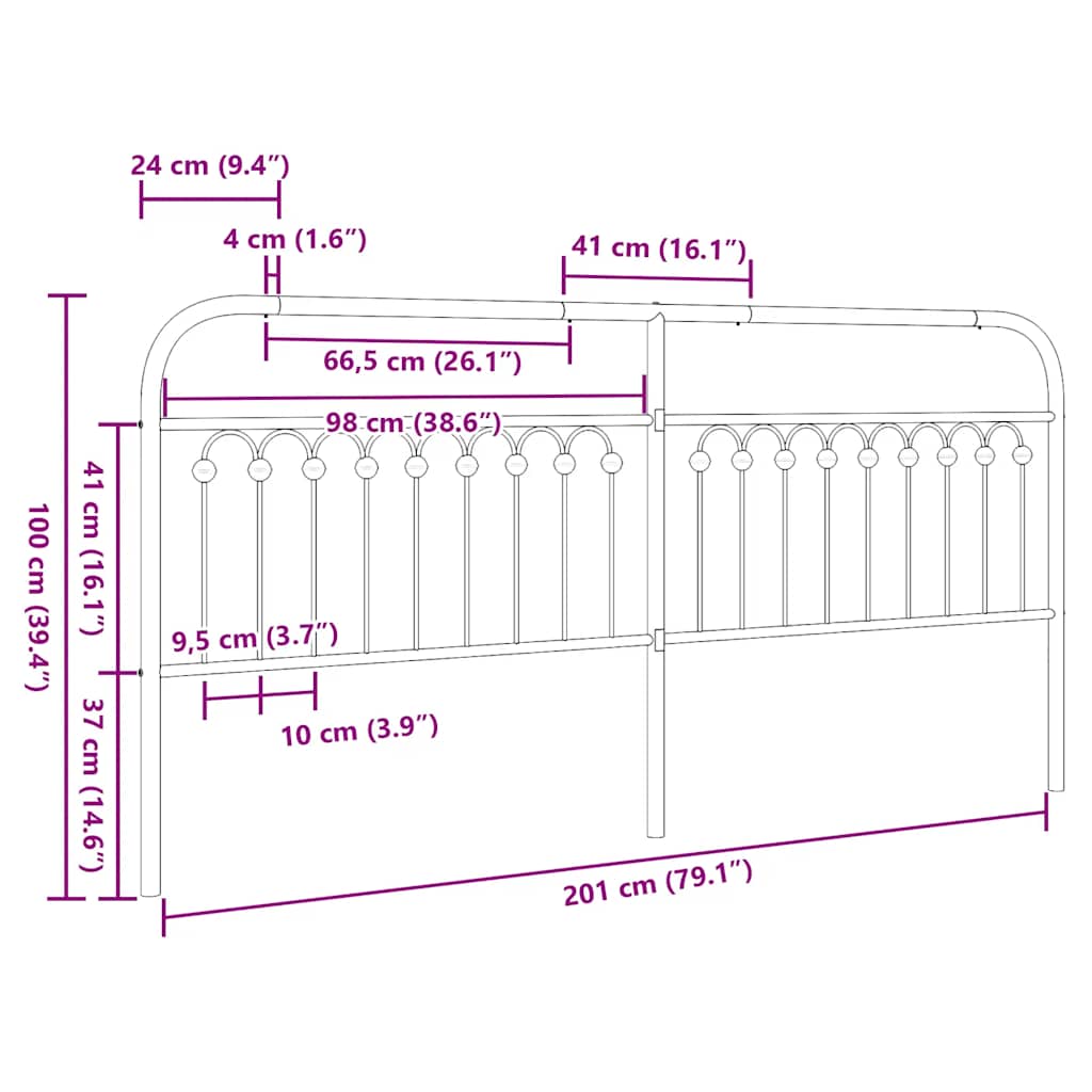 udskiftningsgavl 200 cm metal sort