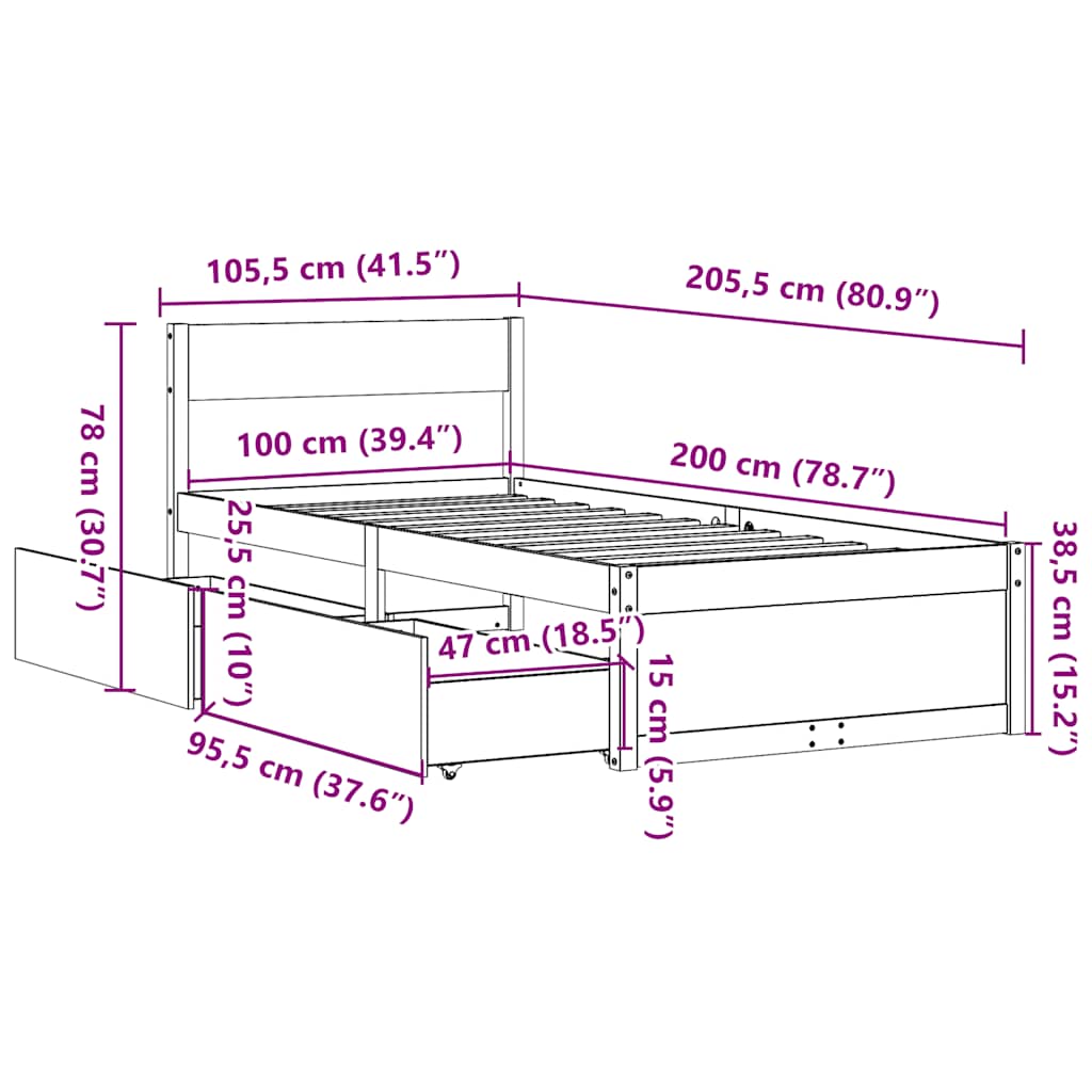 sengeramme uden madras 100x200 cm massivt fyrretræ gyldenbrun