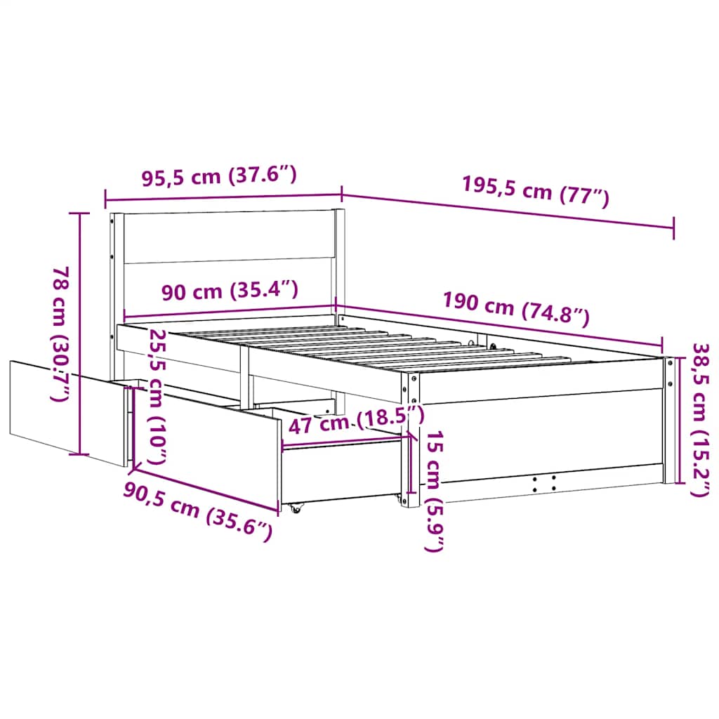 sengeramme uden madras 90x190 cm massivt fyrretræ gyldenbrun
