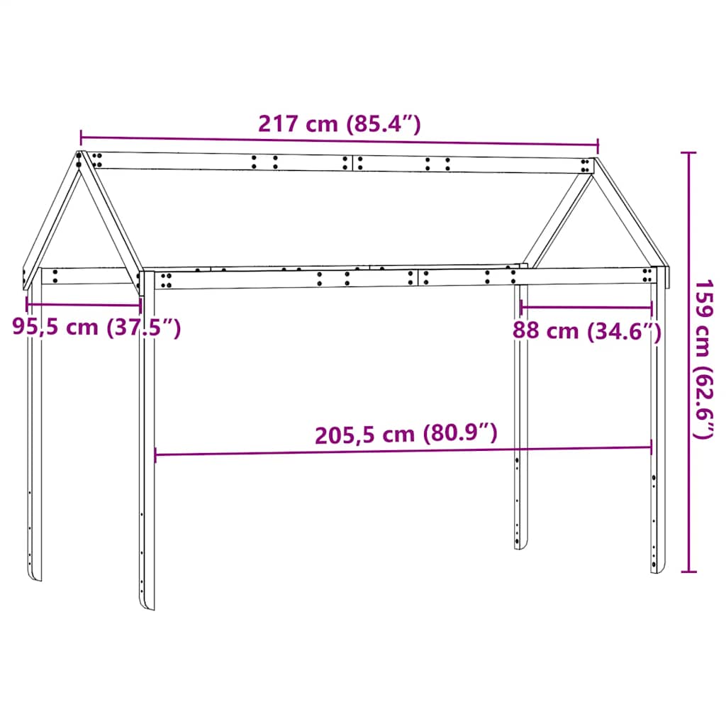 stel til husseng 217x95,5x159 cm massivt fyrretræ hvid