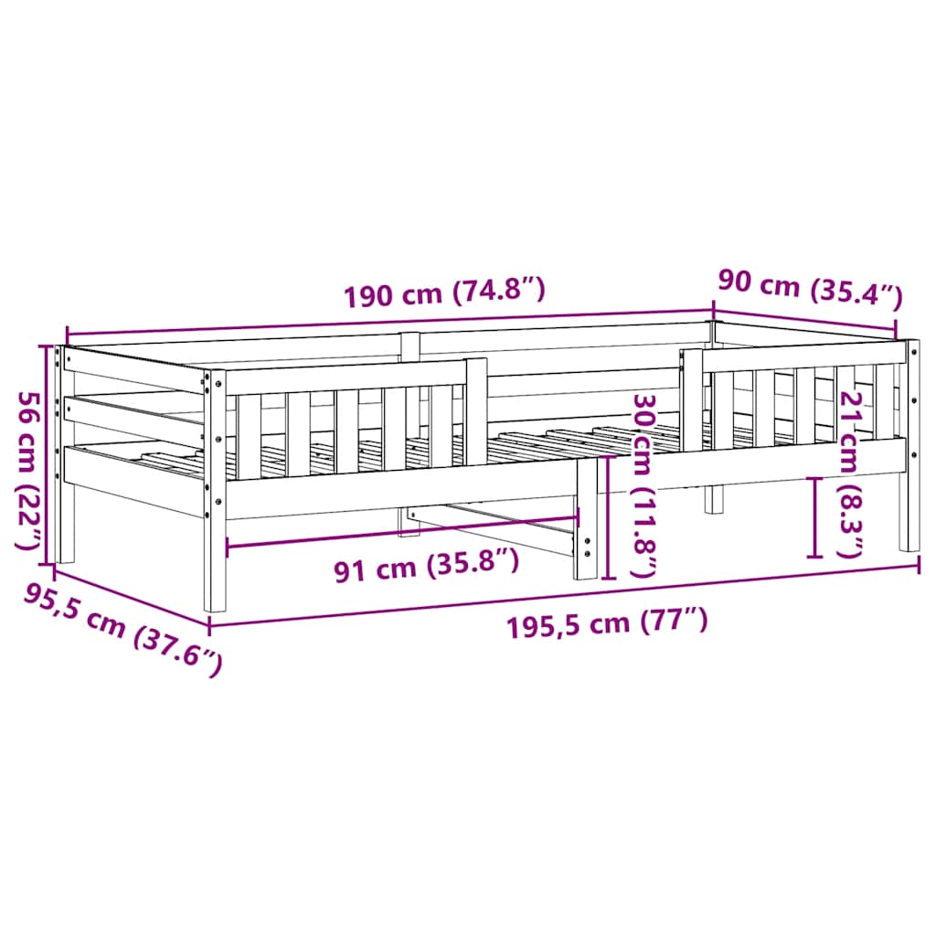sengeramme uden madras 90x190 cm massivt fyrretræ