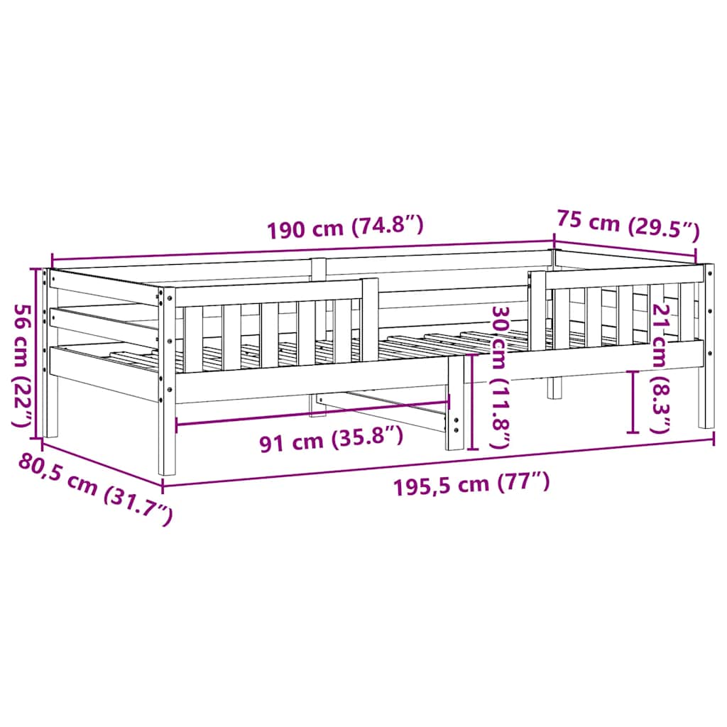 sengeramme uden madras 75x190 cm massivt fyrretræ gyldenbrun