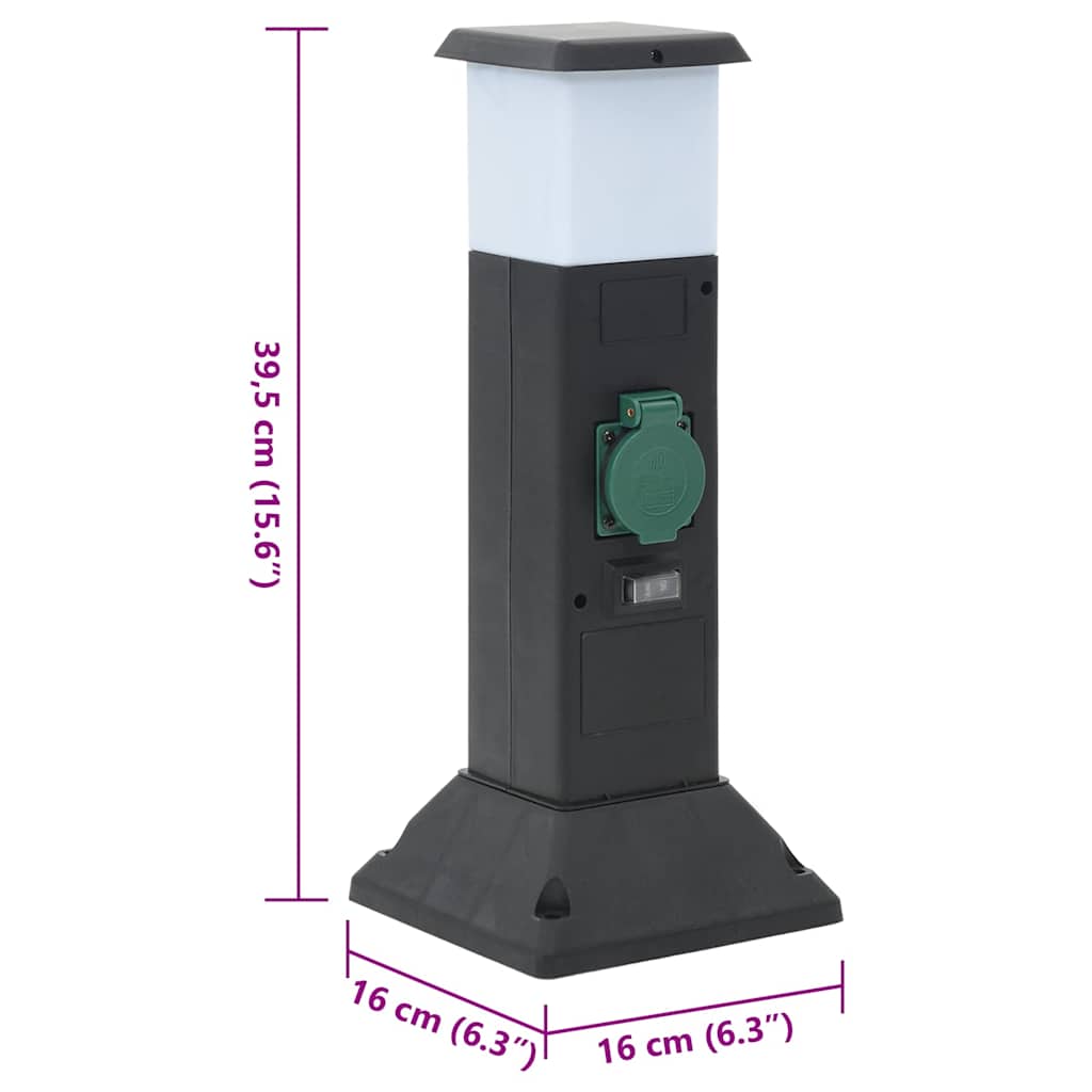 udendørs søjle med stikkontakter og lampe + spyd 16x16x39,5 cm
