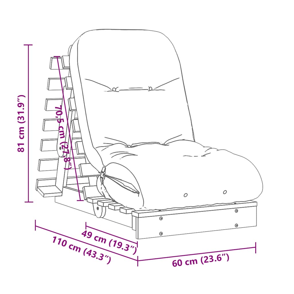 futon med madras 60x206x11 cm massivt fyrretræ hvid