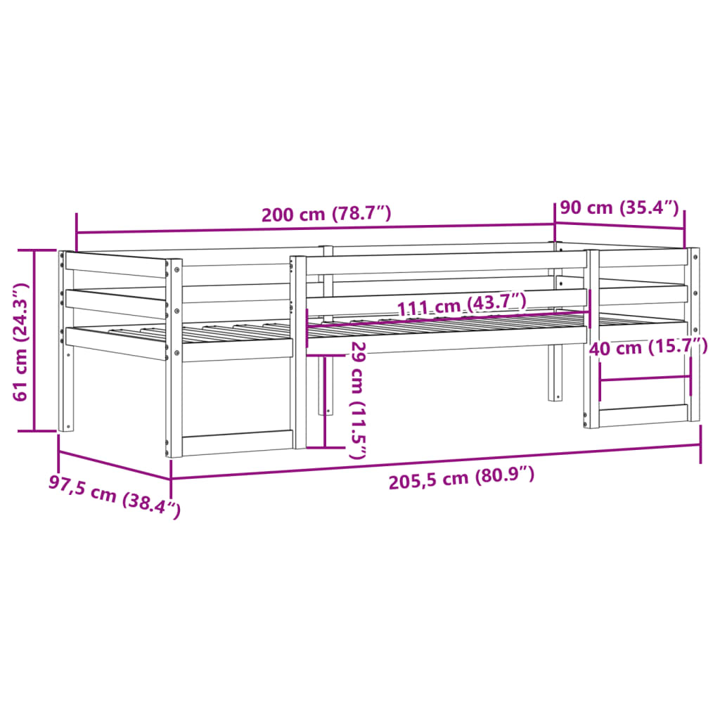 sengeramme til juniorseng 90x200 cm massivt fyrretræ hvid