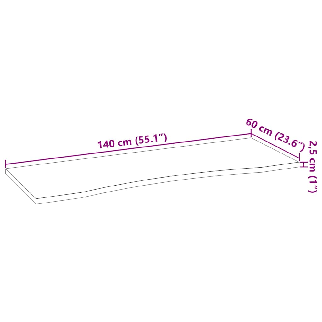 bordplade ubehandlet 140x60x2,5 cm massivt egetræ rektangulær