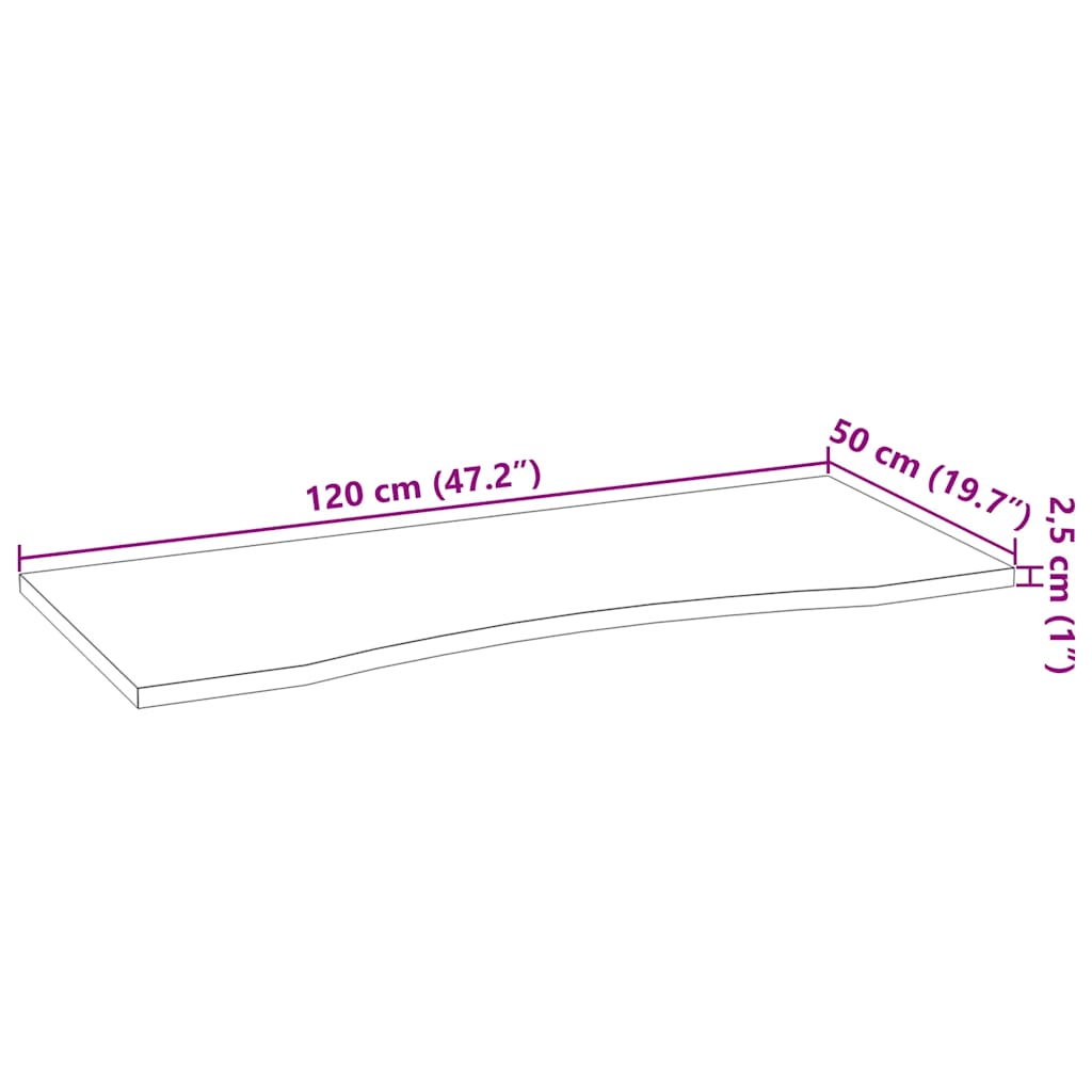 bordplade 120x50x2,5 cm massivt egetræ rektangulær lysebrun
