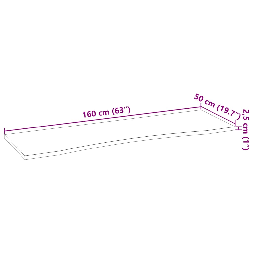 bordplade 160x50x2,5 cm massivt egetræ rektangulær lysebrun
