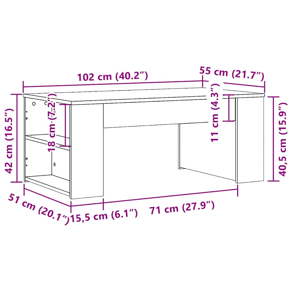 sofabord 102x55x42 cm konstrueret træ røget egetræsfarve