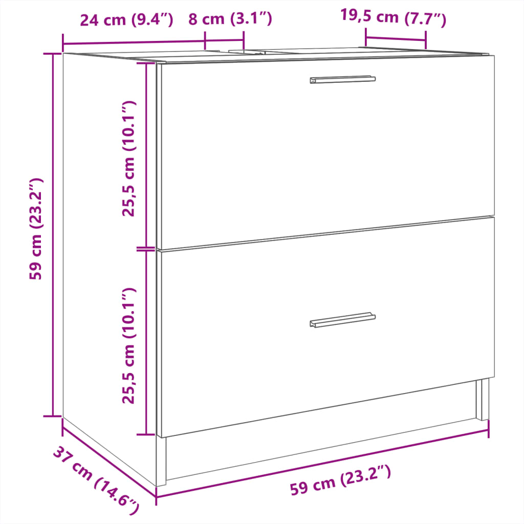 underskab til håndvask 59x37x59 cm konstrueret træ betongrå