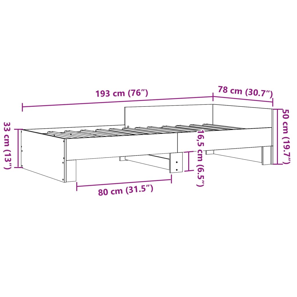 sengeramme 75x190 cm konstrueret træ hvid