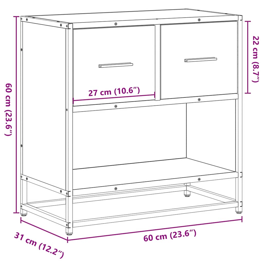 sengeskab sonoma-eg 60x31x60 cm konstrueret træ og metal