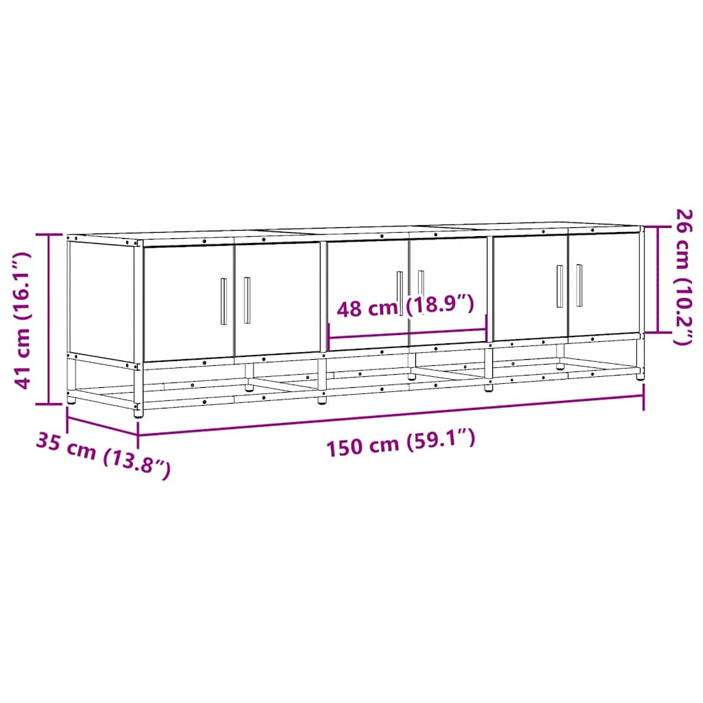 tv-bord 150x35x41 cm konstrueret træ og metal sonoma-eg
