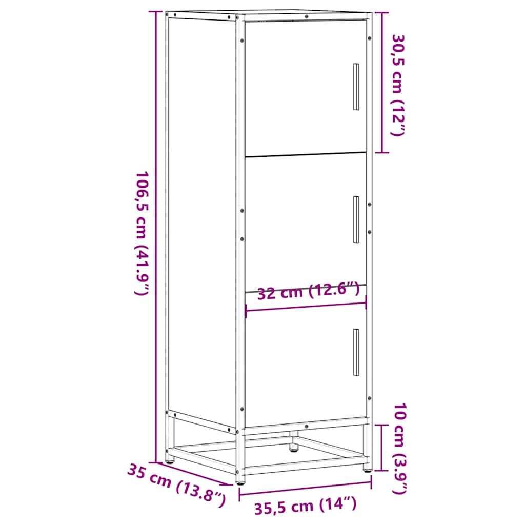 skab sonoma-eg 35,5x35x106,5 cm konstrueret træ og metal