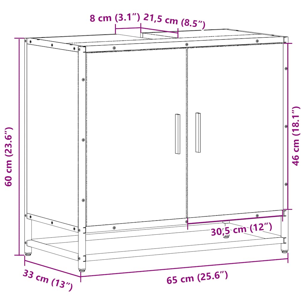 badeværelsesvaskeskab Sonoma eg 65x33x60 cm konstrueret træ
