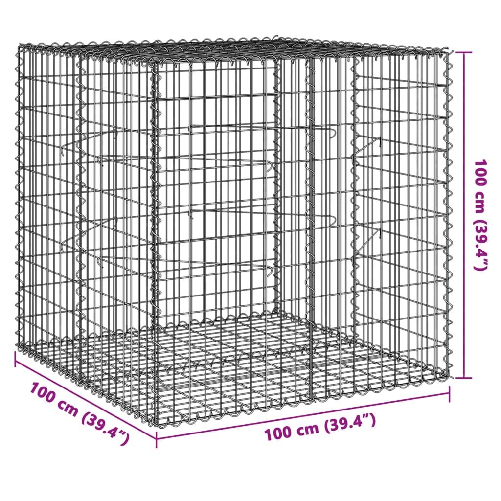 gabionkurv med cover 100x100x100 cm galvaniseret jern