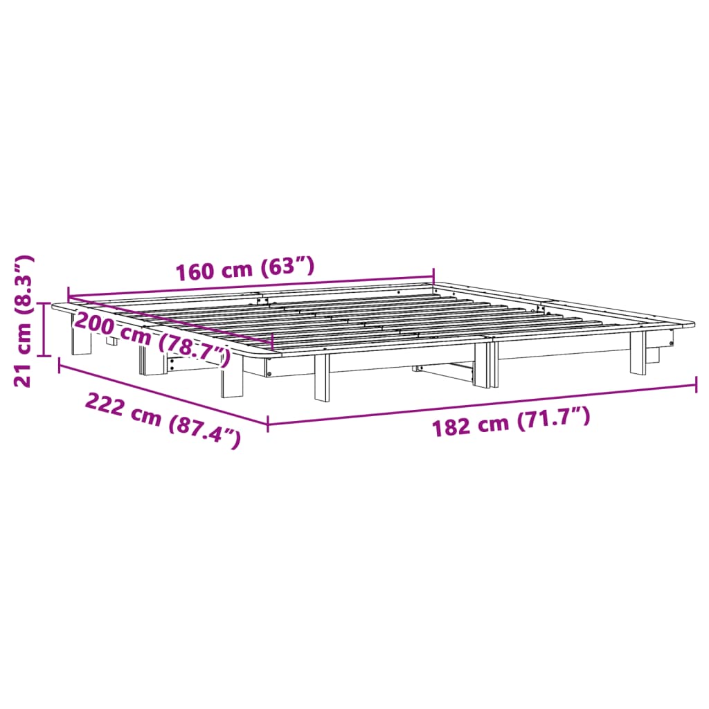 sengeramme uden madras 160x200 cm massivt fyrretræ hvid